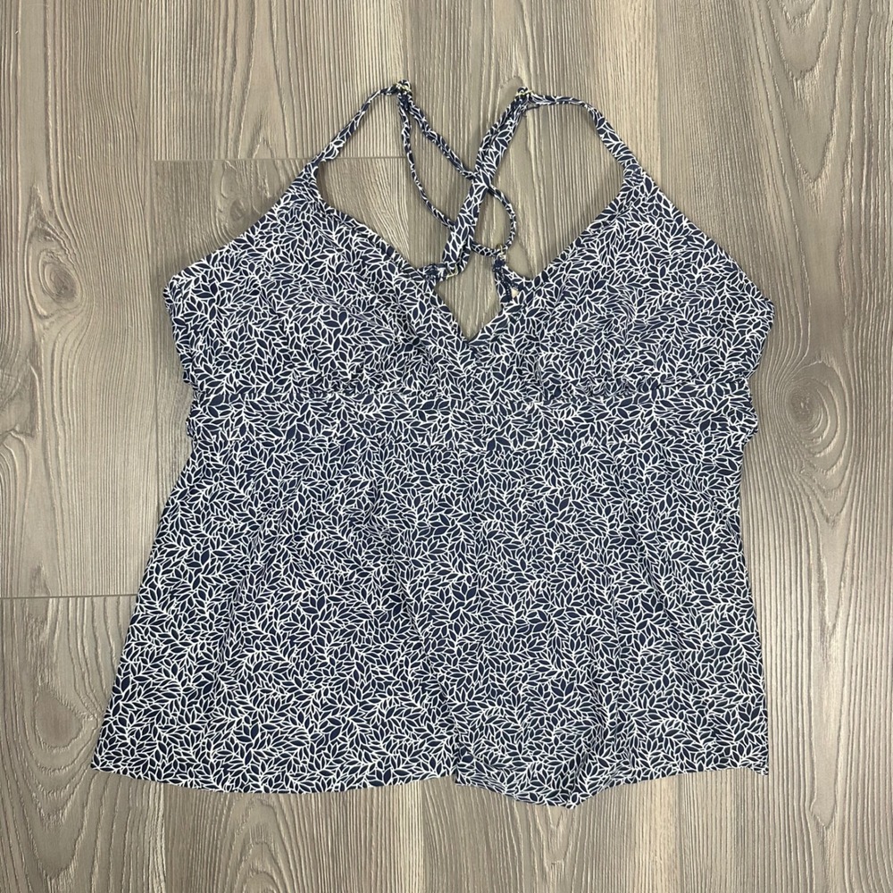 Kona Sol Navy and White Floral Tankini Swimsuit Top - SIZE XL Summer Beach